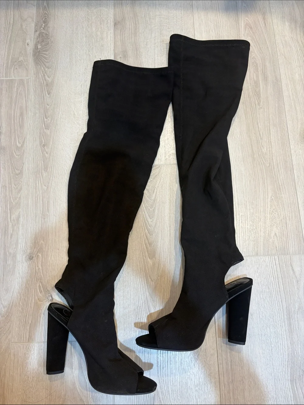 Black Peep-Toe Over-the-Knee Heel Boots